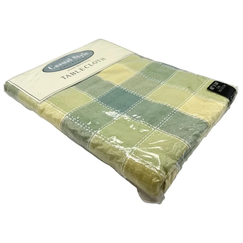 Casual Style 60x84 Oval 100% Cotton Tablecloth Green Yellow Plaid New Sealed